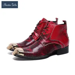Christia Bella/модные мужские ботинки из натуральной кожи красного цвета; большие размеры; мужские ботильоны на шнуровке; Свадебная деловая