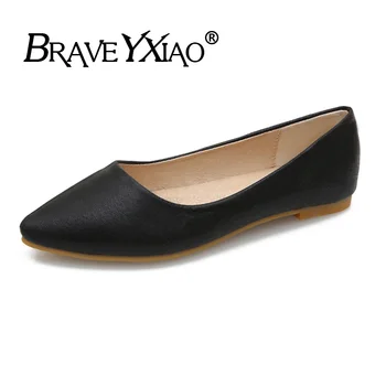 

2019 Spring Flats Women Casual Shoes Pointed toe Slip-on Woman Boat Shoes Slim Office Ladies Fashion Shoes Big Size 42 B030