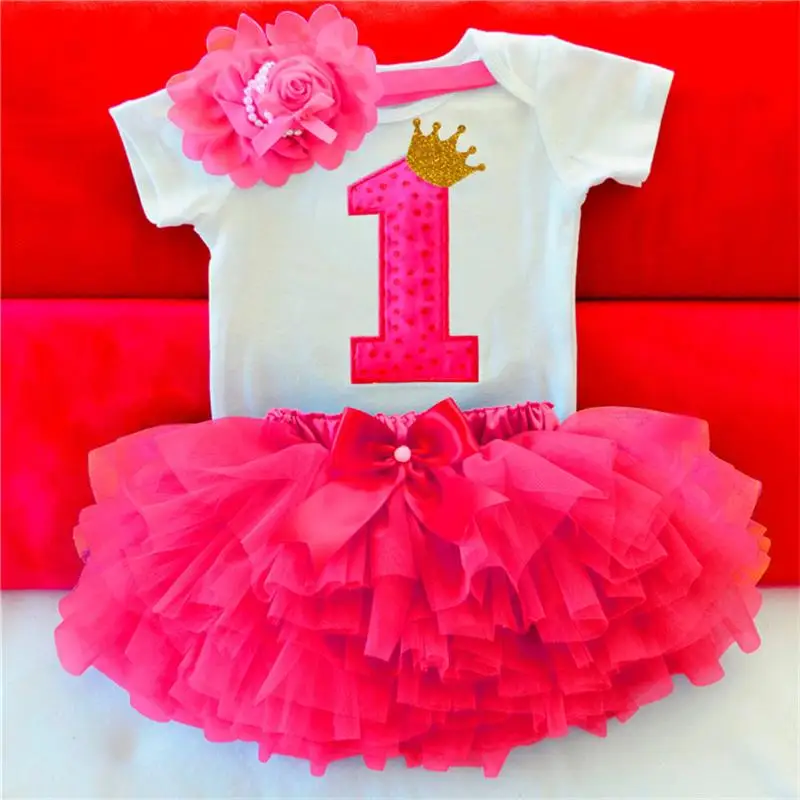 Комплекты для новорожденных Хлопковое платье для первого дня рождения комбинезон+ платье-пачка+ повязка на голову, одежда для малышей праздничный комплект с единорогом для маленьких девочек 12 месяцев - Цвет: As picture