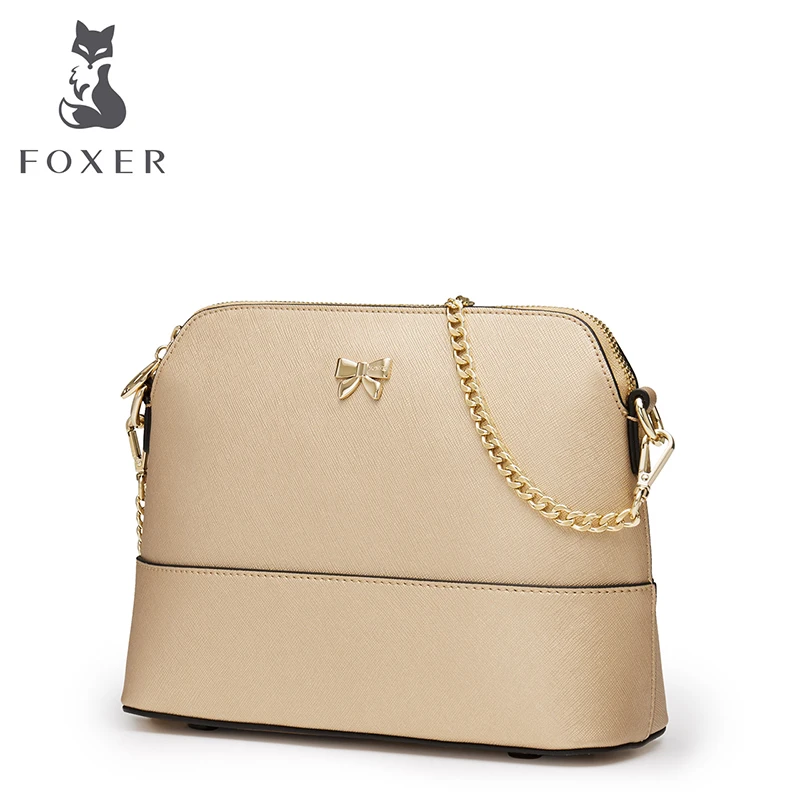 

FOXER Brand Women Fashion Cow Leather Bags Ladies Crossbody for Women Female Leather bag Small Metal Chain Shoulder bag