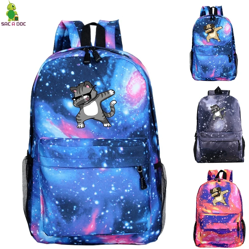 

Unisex Dab Cat/ Pug Backpacks Men Funny Shool Bag Dabbing Pug Bagpack Hip Hop Backpack Galaxy Mochila Cute Latop/travel Backpack