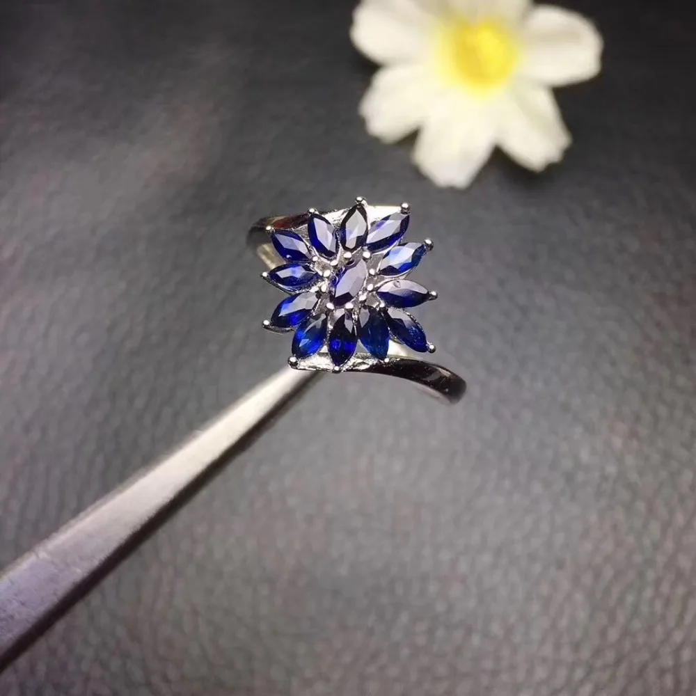 Flower Type Natural real blue sapphire ring 925 sterling silver Fine handworked jewelry Finger rings
