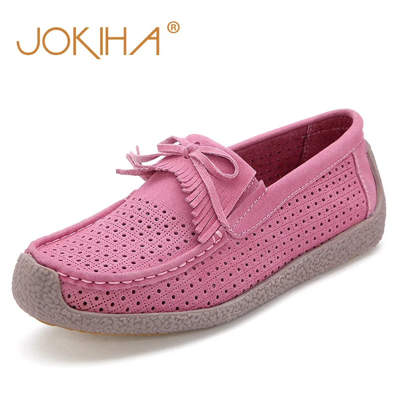 

2019 Summer Women Driving Shoes Hollow Leather Loafers Shoes For Woman Plus Size Tassel Slip On Flats Shoes Cow Suede Footwear