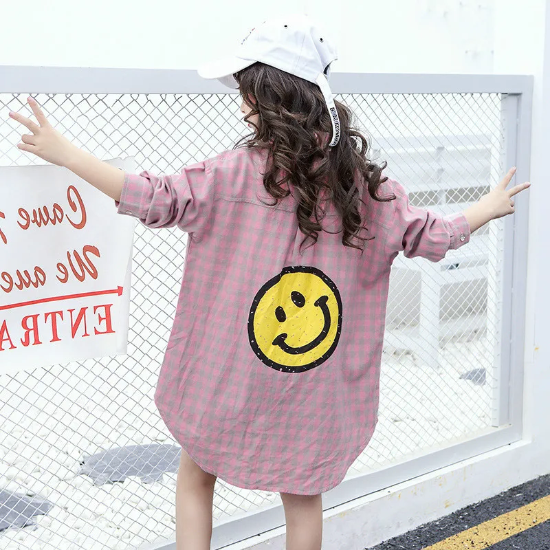 Aliexpress.com : Buy Girls Casual Blouses For Kids Smiley Face Plaid ...