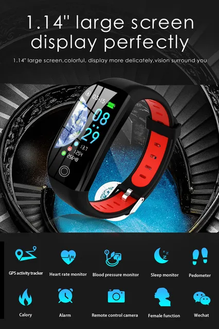 Pulsera inteligente F21 con GPS, reloj deportivo resistente al agua, Monitor  de presión arterial y sueño, 1,14 pulgadas