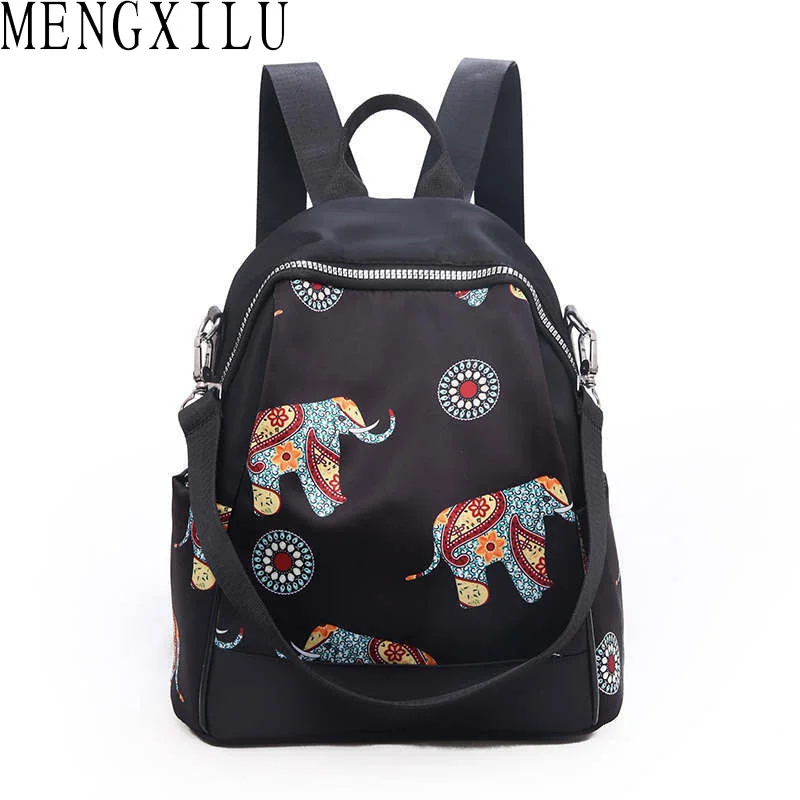 

MENGXILU Bohemian Backpack Fashion Oxford Elephant Cherry Printing Shoulder Bag For Teenagers Girls Travel School Bag Mochila