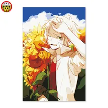 Подсолнух, два юаня, мальчик аниме Цифровая живопись DIY, рисунок на ткани по цифровому