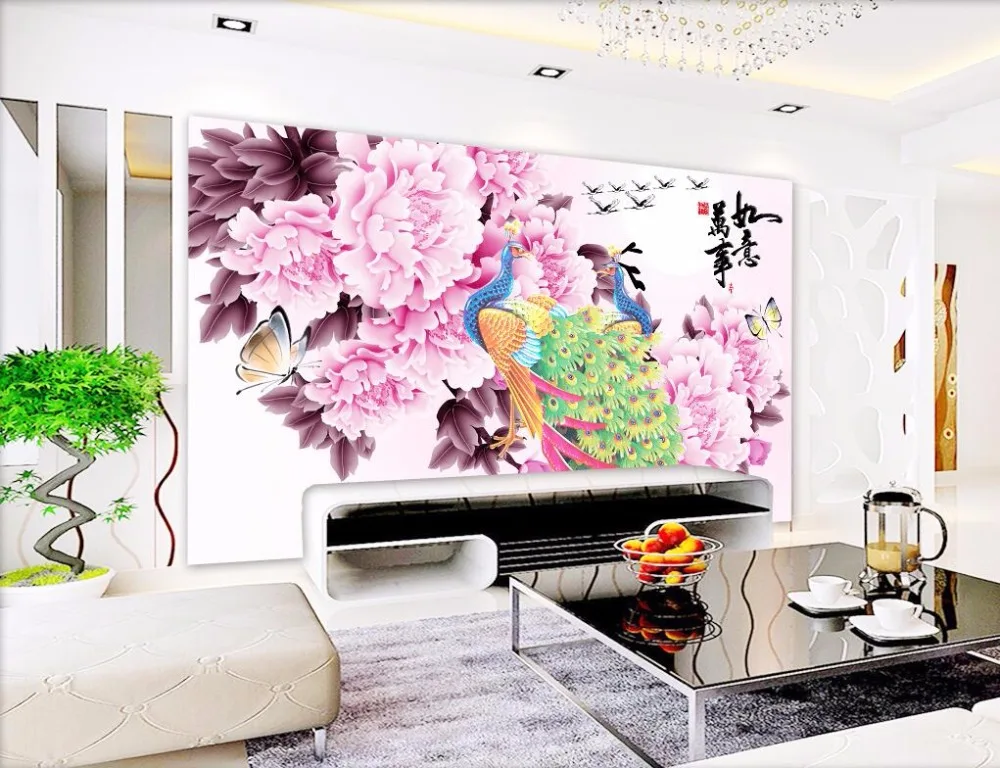 Beibehang пользовательские обои китайский пион Павлин росписи гостиной Спальня Настенная Home decor ТВ фоне стен 3d обои