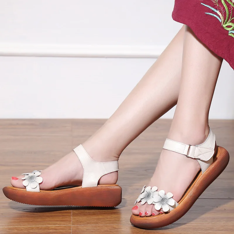 

Genuine Leather Sandals Manual Genuine Leather Slope Thick Bottom Mouth Sandals Woman
