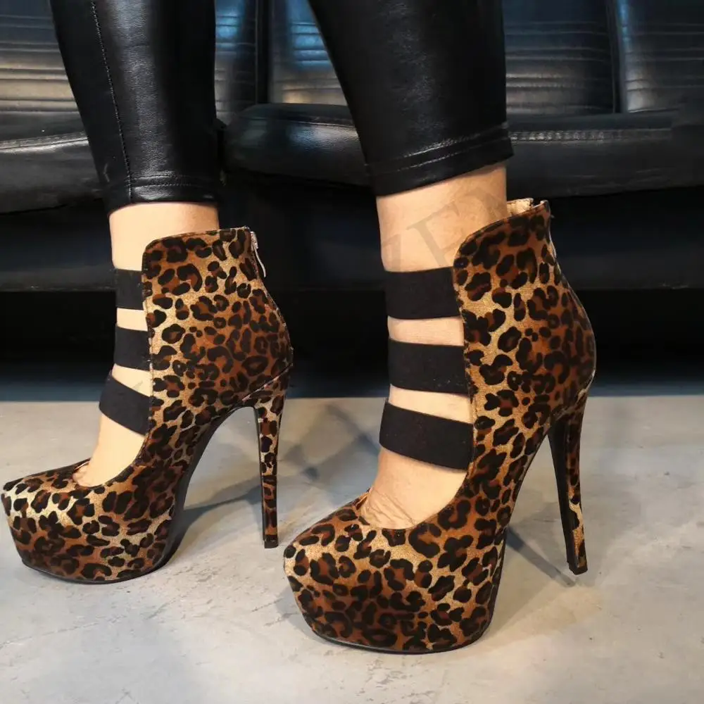 LAIGZEM SUPER Women Heels Evening Party Club Pumps Back Zipper Leopard High Heels Shoes Woman Tacones Mujer Large Size 34-52 (5)