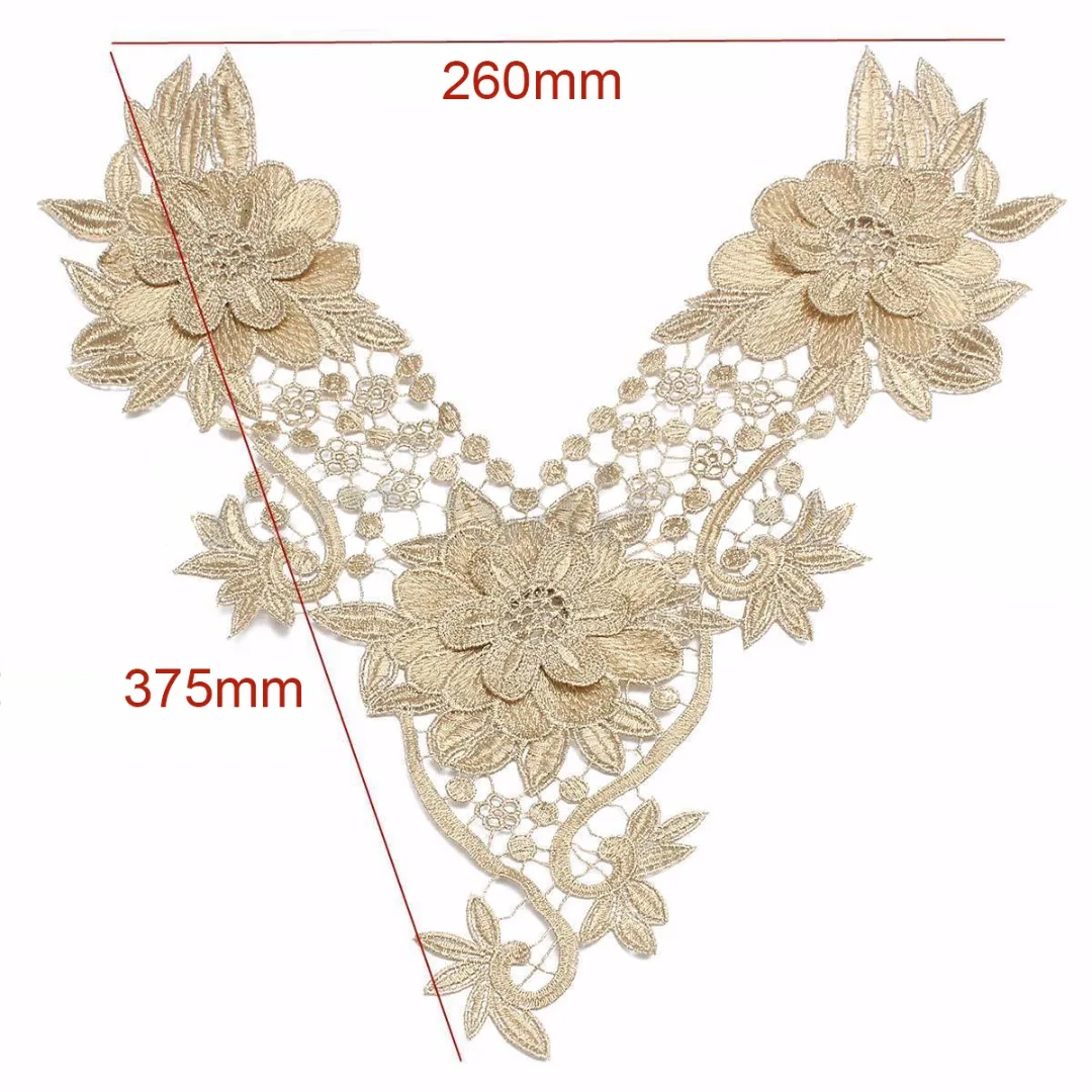 Trim Applique Floral Lace Collar Embroidery Neckline Trendy Design 26*37.5cm Gold Color
