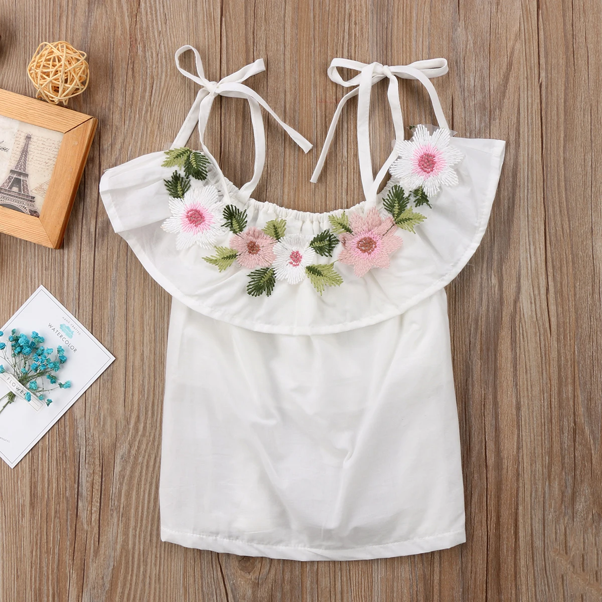 

Kids Baby Girls Toddler Summer Fairy Beauty White Sleeveless Shoulderless Flowers Floral Top Princess Dress Party Dresses New