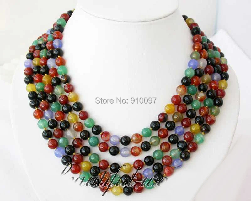 

free shipping >>5row 8mm multicoloured jade agate bead necklace magnet