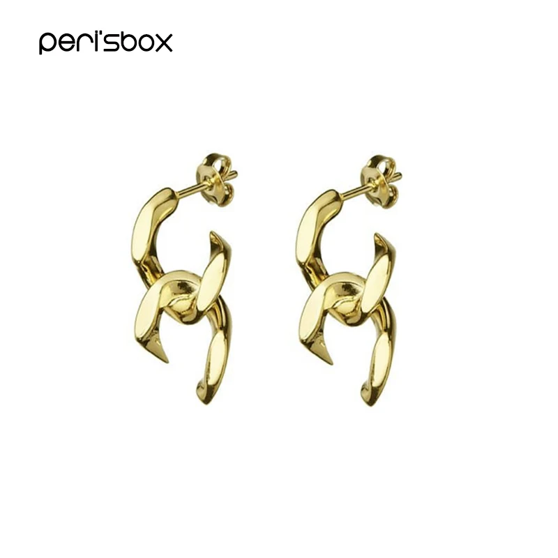 Peri'sbox Золотые Большие серьги гвоздики на цепочке для женщин цепь ушей крупная