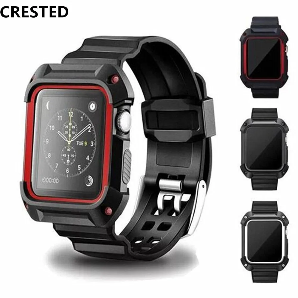 CRESTED Sport strap For apple watch band apple watch 4 3 case iwatch band 42mm/38mm 44mm 40mm correa pulseira Protective cover CRESTED Sport strap For apple watch band apple watch 4 3 case iwatch band 42mm/38mm 44mm 40mm correa pulseira Protective cover