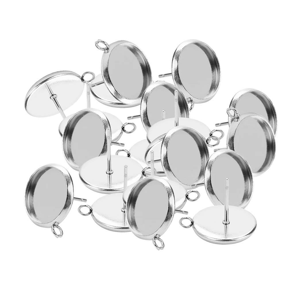 20 Pieces Metal Stud Earring Blank Cabochon Base Setting Trays With Loop DIY Jewelry Accessories