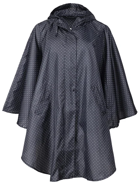 Для женщин Pongee дождевик водостойкий дождь куртки для взрослых Тренч пеший туризм и езда на велосипеде дождевик LZO91 - Цвет: black dots