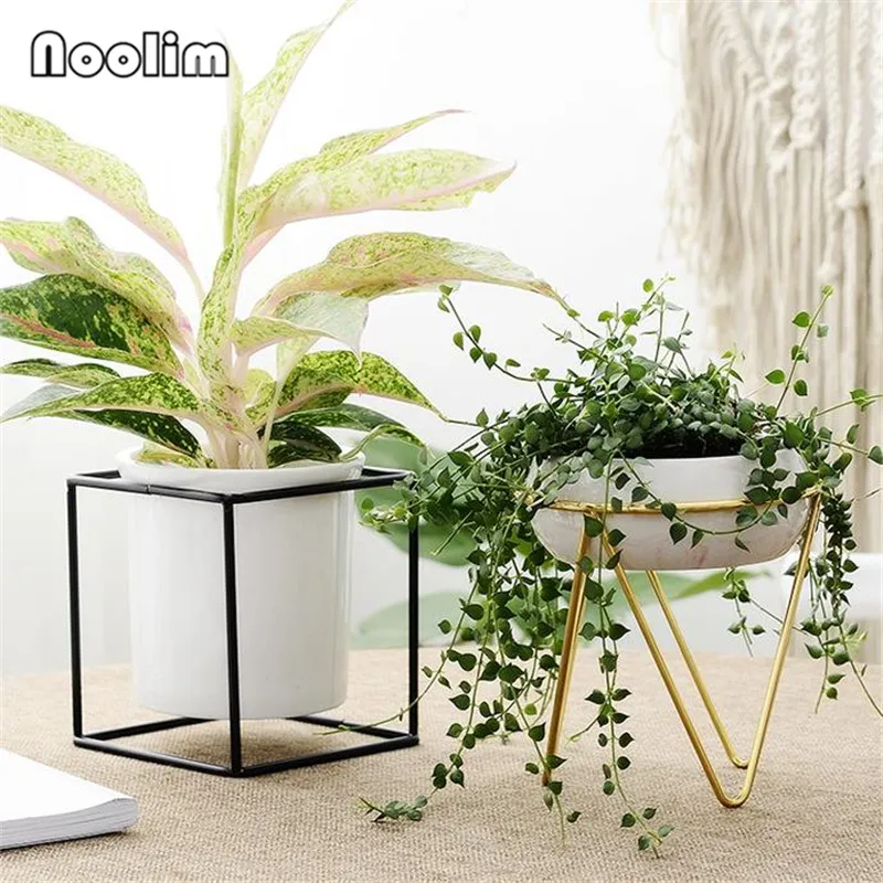 

Creative Ceramic Flower Pot With Simple Wrought Iron Base Desktop Potted Flower Pot Home Decoration