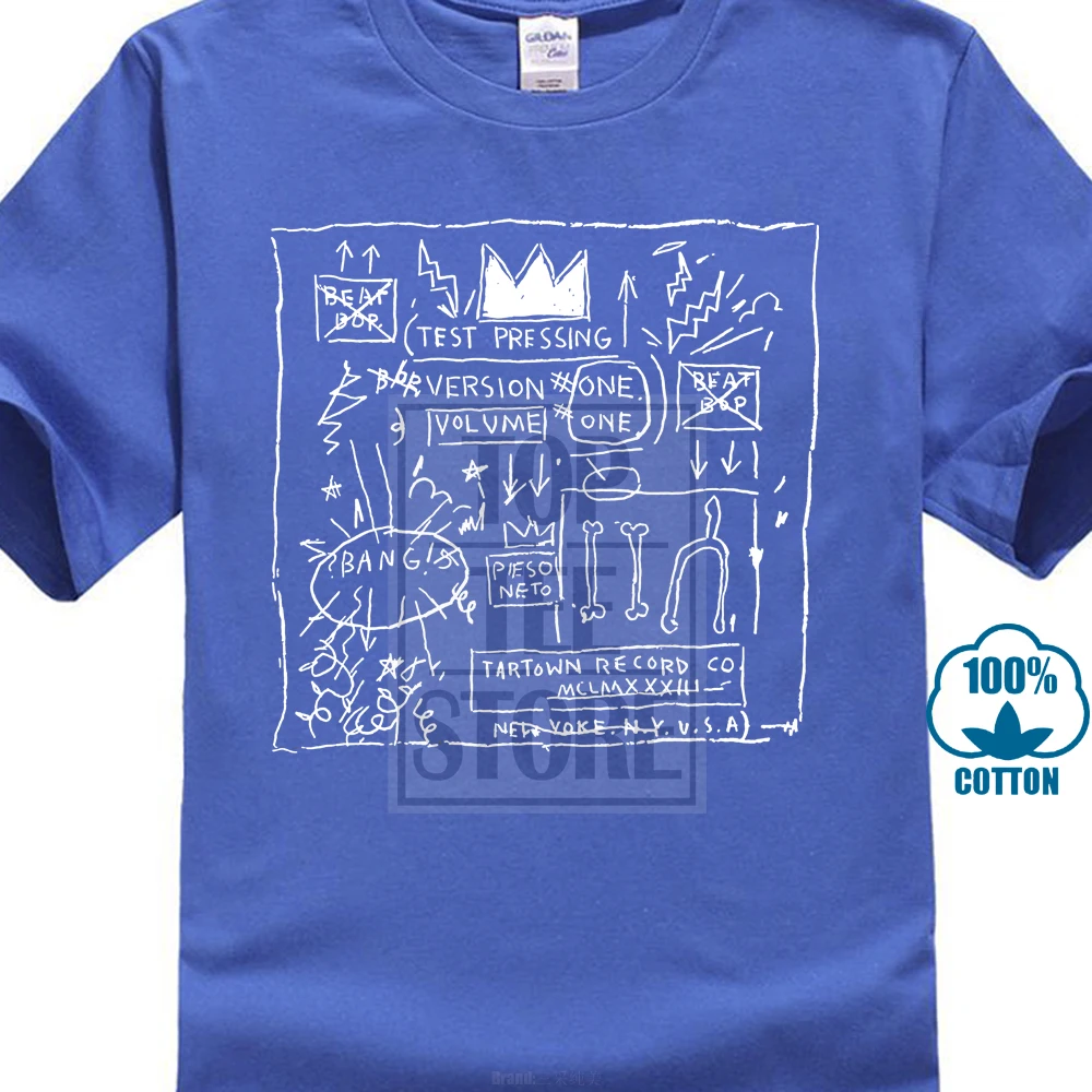 Новые популярные джинсы Michel Basquiat Crown Warhol мужские черные футболки Размер S 3Xl - Цвет: Синий