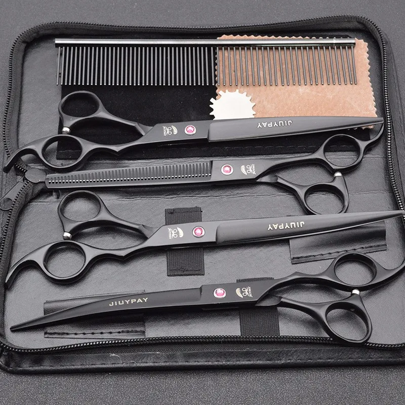 8.0 inch Professional Pet Scissors Dog Grooming Shears Straight Thinning Curved Scissors Set Pet Hair Cutting 4pcs Kits 1 (3)