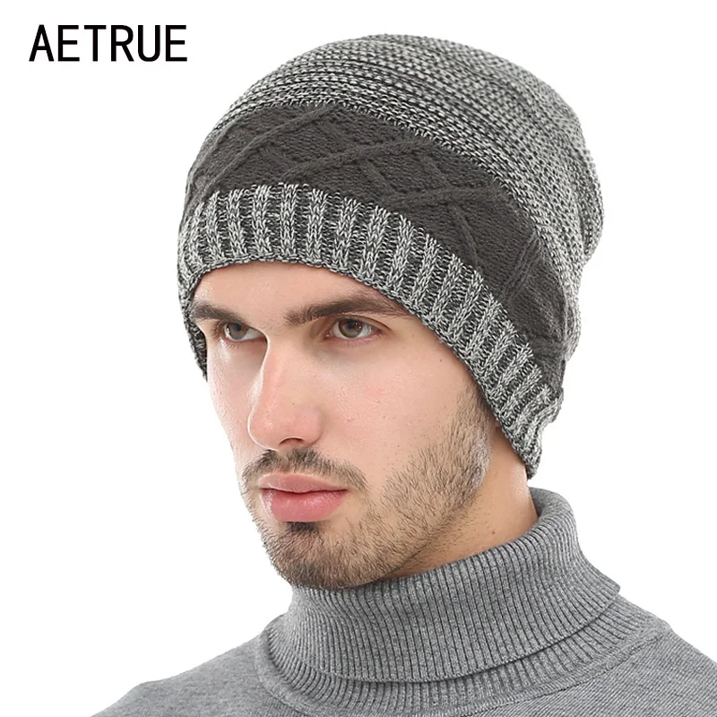 AETRUE зимняя вязаная шапка Skullies Beanies мужские шапки Теплые Мешковатые Балаклава маска модные зимние шляпы для мужчин и женщин вязаная шапка