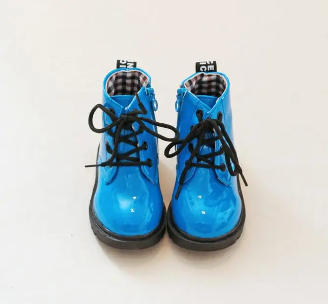 Детские Ботинки martin для девочек; тонкие ботинки с цветком; детская кожаная обувь; модные зимние ботинки; нарядные ботинки - Цвет: blue