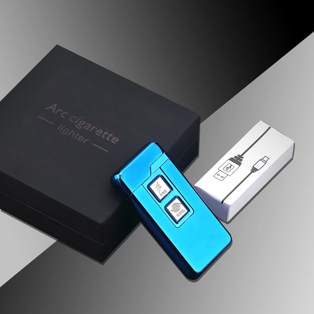 2017 New 2 in 1 Coil and Arc Lighter Smart Electronic USB Lighters Dual-purpose Touch Induction Ignition Metal Cigarette Lighter