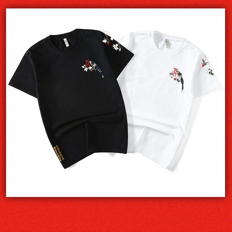 

Embroidery Men T Shirt T-Shirts Short Sleeve Summer High Street O-Neck Printing Black White Fashion Slim Fit Leisure New