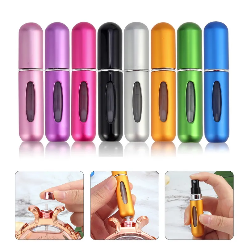 CARRYWON 5 مللي المحمولة البسيطة الألومنيوم إعادة الملء عطر زجاجة رذاذ التجميل الحاويات إعادة تدوير الذاتي ضخ زجاجة عطر