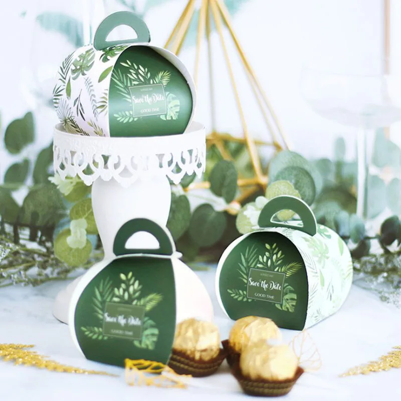 

AVEBIEN 50pcs New Candy Box Green Handmade Tray Small Paper Candy Box Wedding Decorations Wedding Favors and Gifts for Guests