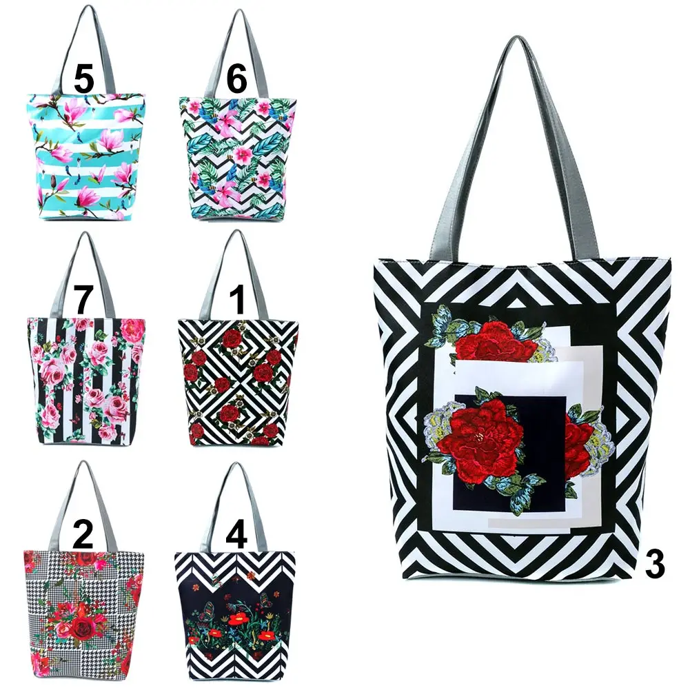 

Women Handbag Flower Printing Zipper Canvas Bag Lady Girl Casual Shoulder Bags New