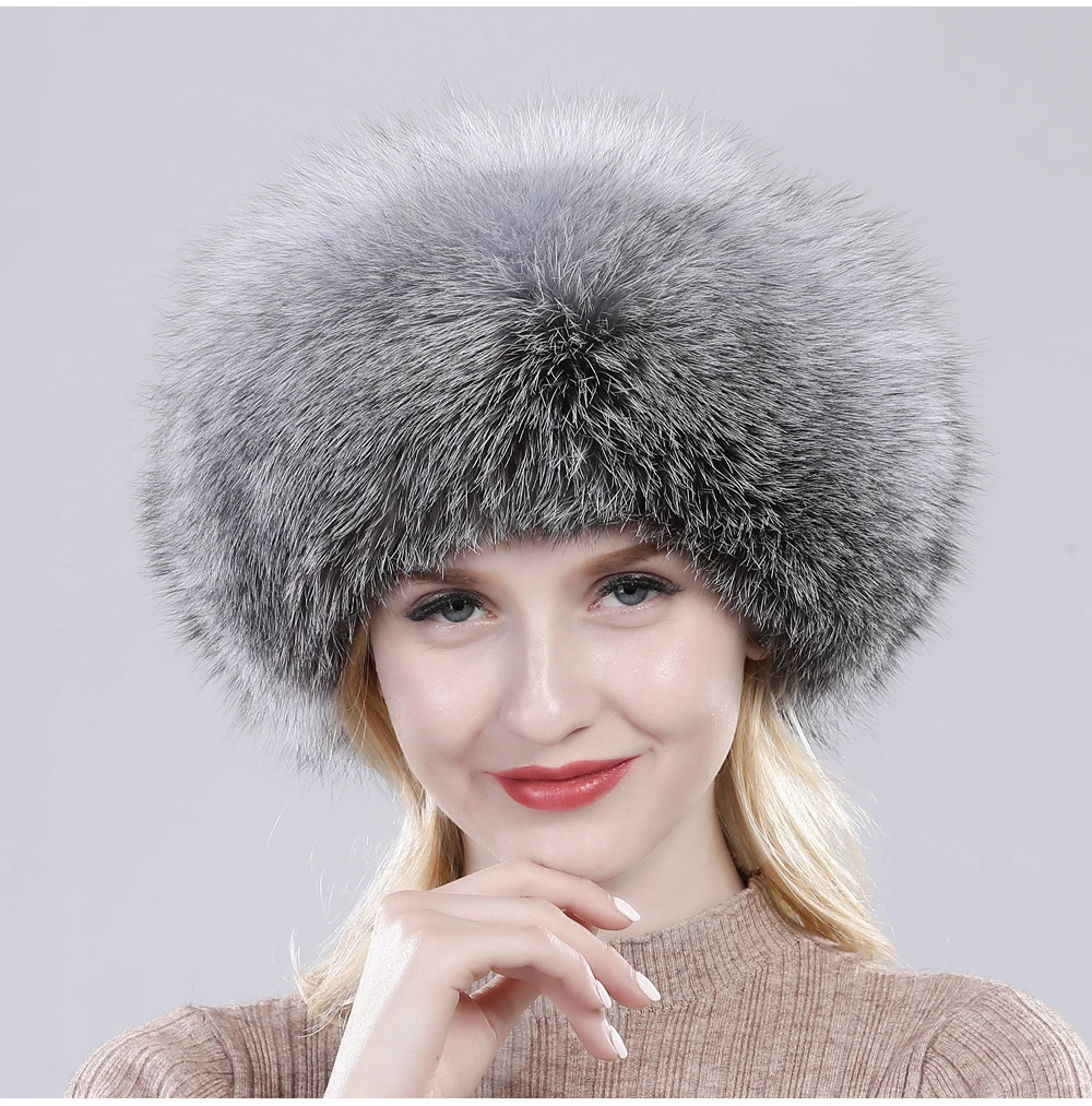 Russian Winter Natural Fox Fur Hat Warm Soft Fluffy Real Fox Fur Bomber Hats Luxurious Women Quality Handmade Real Fox Caps