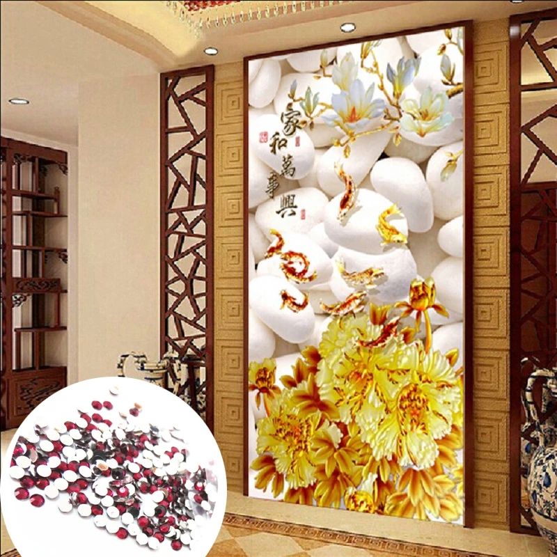 

5D DIY diamond embroidery goldfish flowers pictures fully Transparent Round Rhinestone home Decor diamond Painting cross Stich