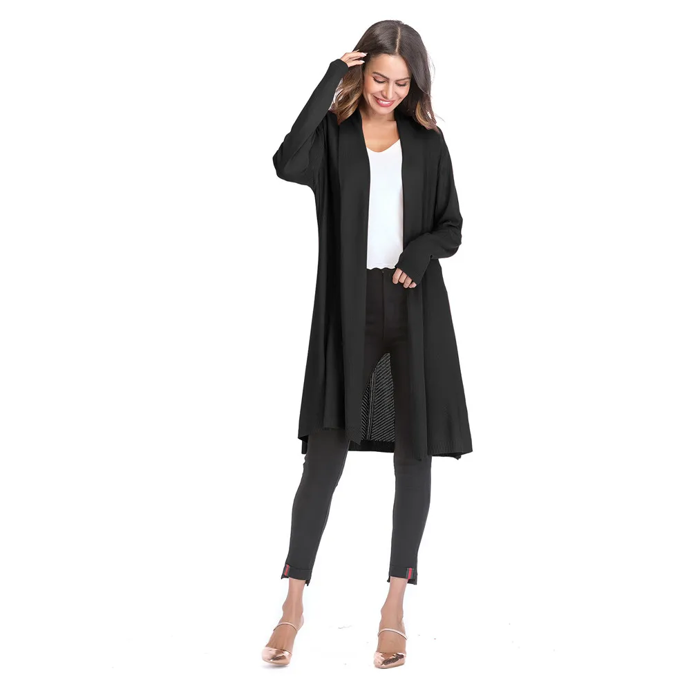 2018 New Fashion Women Thin Openwork Sweater Solid Color Drape Cardigan Coat Long Design Female Knitted Sweater Lady