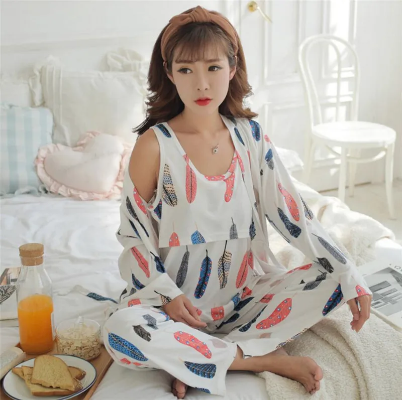 

Cotton 3 Pieces Maternity Clothes Maternity Sleepwear Breastfeeding Sleepwear Nursing Pajamas Pregnant Women Pajamas Pajama Set