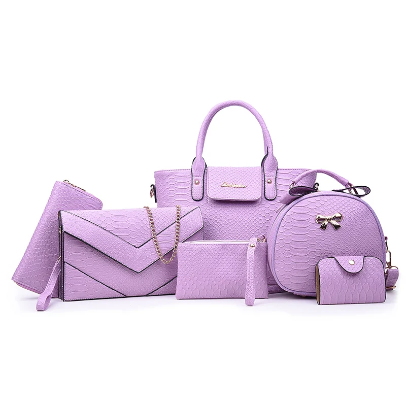 17 New Women Shoulder Bags serpentine Leather Handbags Fashion Female bag High Quality 6-Piece Set Designer Brand Bolsa Feminina - Цвет: Purple