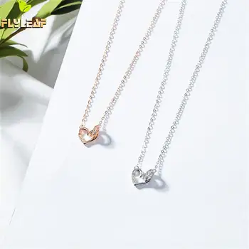 

Flyleaf 925 Sterling Silver Necklace Women Heart-shaped Circle Cubic Zirconia Fashion Fine Jewelry Simple Necklaces & Pendants