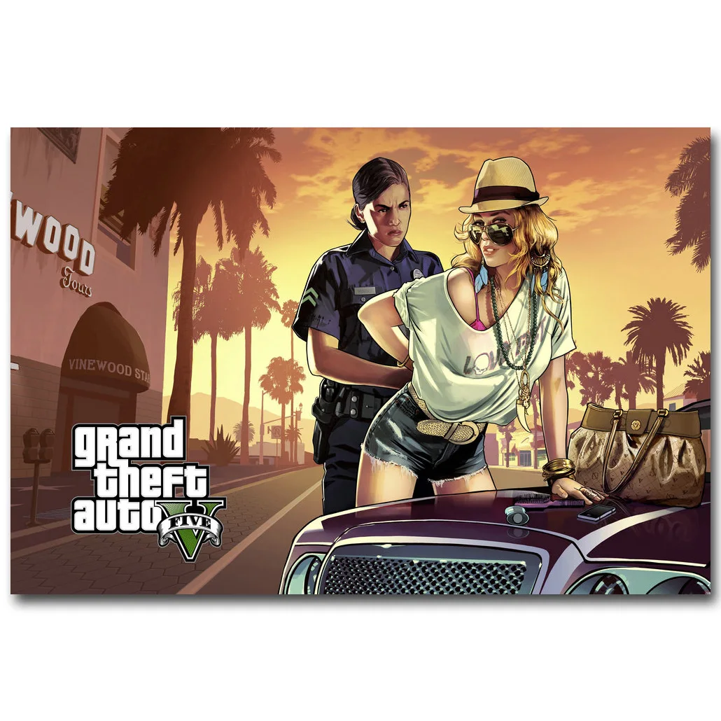 Плакат Grand Theft Auto V Art из шелковой ткани с принтом 13x20 32x48 дюймов популярная игра GTA 5