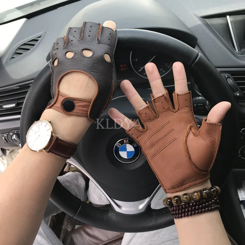 

Fashion Fingerless Men Goatskin Gloves Wrist Half Finger Unlined Driving Gloves Solid Adult Mittens Leather Gloves Free Shipping