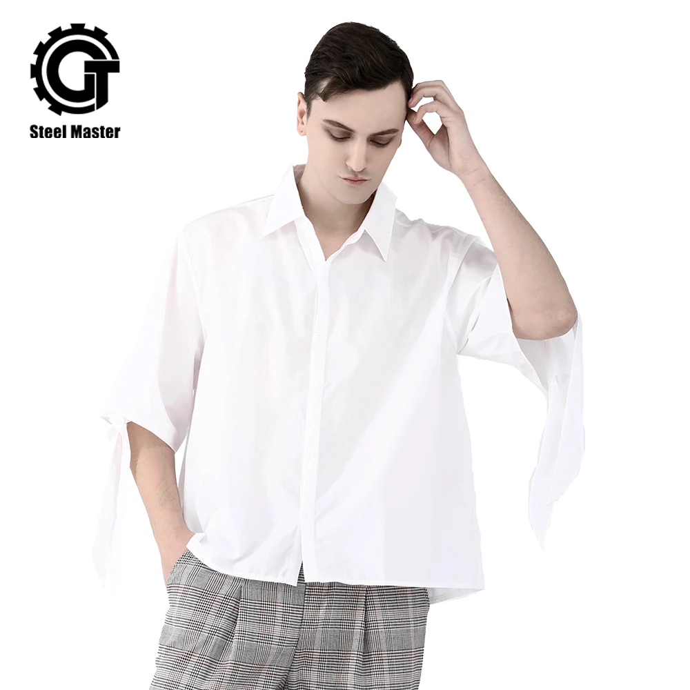 

Gothic Summer New Dark Wind Men's Designer Minimalist Special Cuff Loose Solid Color Men's Shirt