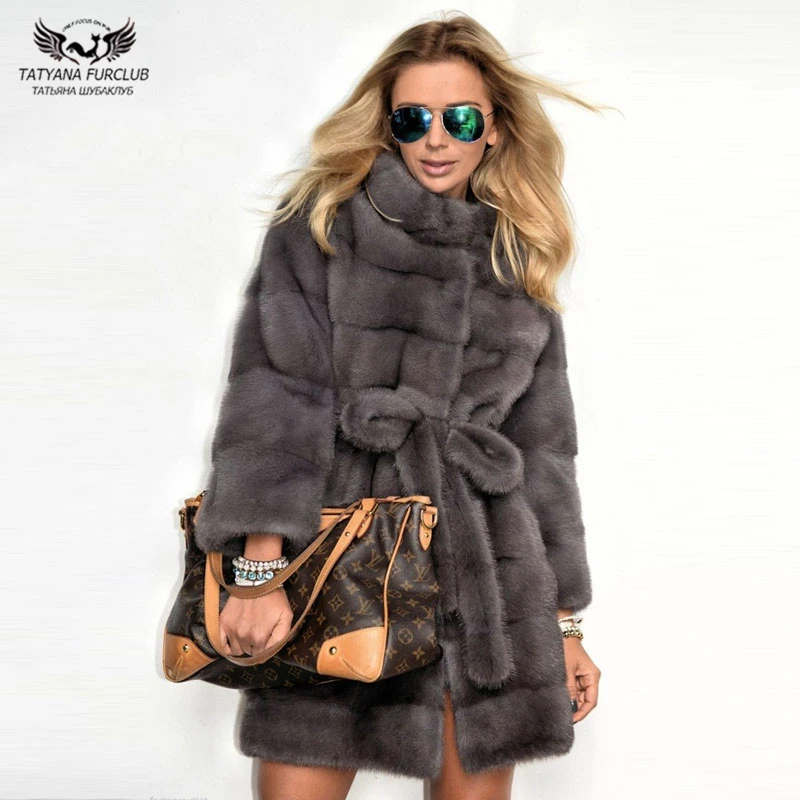 

Tatyana Furclub Whole Skin Natural Mink Fur Coat Luxurious Real Fur Jacket With Belt Womem Designer Outerwear Tops High Street
