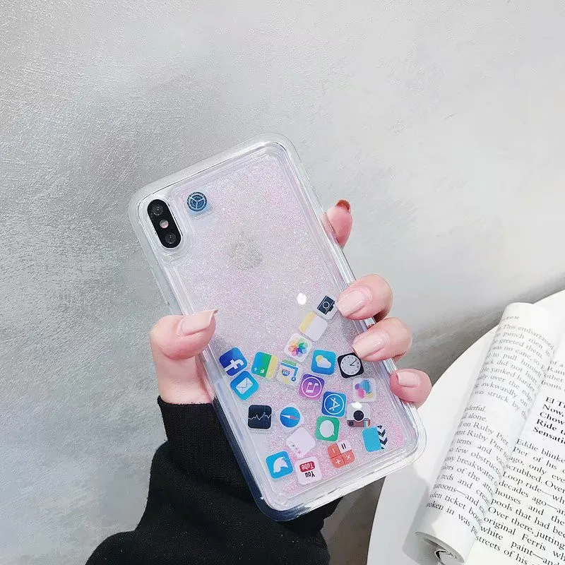 DISCASE Luxury Glitter Phone Case For iphone XS XR XS MAX Cute Liquid Quicksand Icon For iphone X 6 6s 8 7 plus Back Case Cover