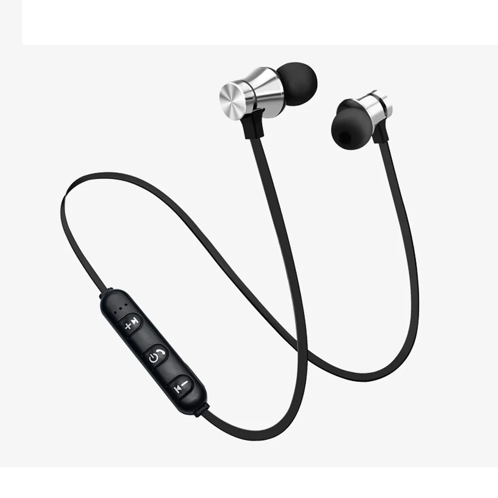 Беспроводные наушники с нашейным ободом Bluetooth 4,2 стереогарнитура беспроводные магнитные наушники с микрофоном - Цвет: Серебристый