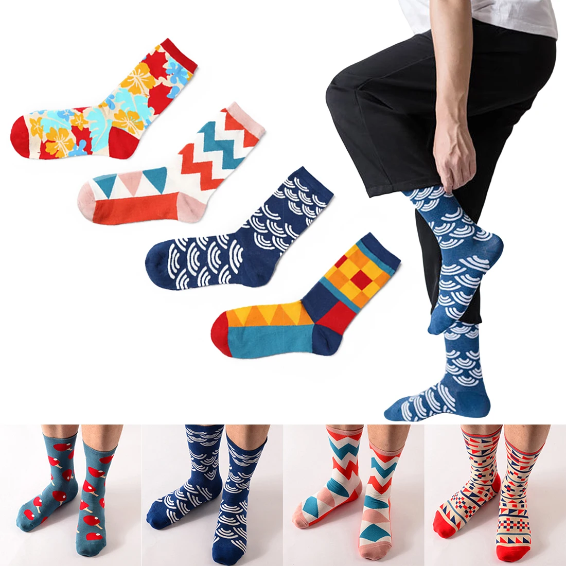 

Men Harajuku Skateboard Homme Casual Harajuku Long Socks Fashion Novelty Fun Sock Hip Hop Crew Socks Funny Street Happy Socks