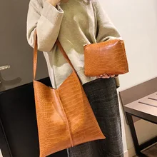 Lammei 2 шт./компл. кожи с узором «крокодиловая кожа» сумка на плечо кошелек тиснение Для женщин через плечо, Сумки из натуральной кожи черные bolso mujer