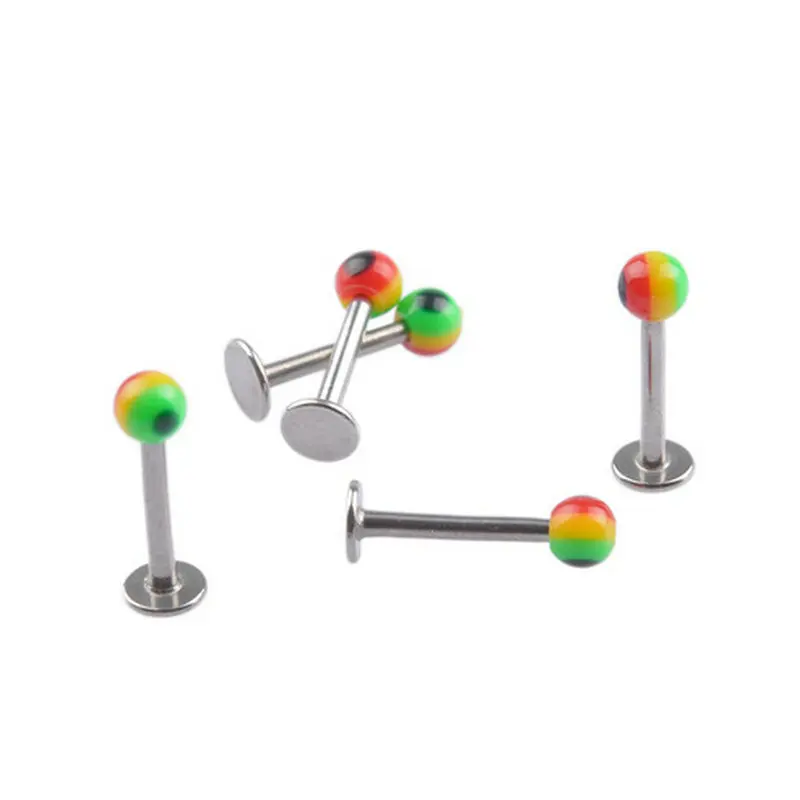 10pcs body piercing jewelry strip colors ball 3mm ball surgical barbell labret ring lip piercing