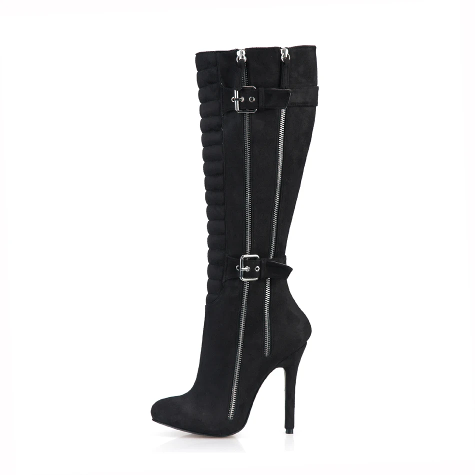 CHMILE CHAU Sexy Party Shoe Women Thin Stiletto High Heel Buckle Zipper Pleated Ladies Knee-High Boots Zapatos Mujer 0640CBT-Y5