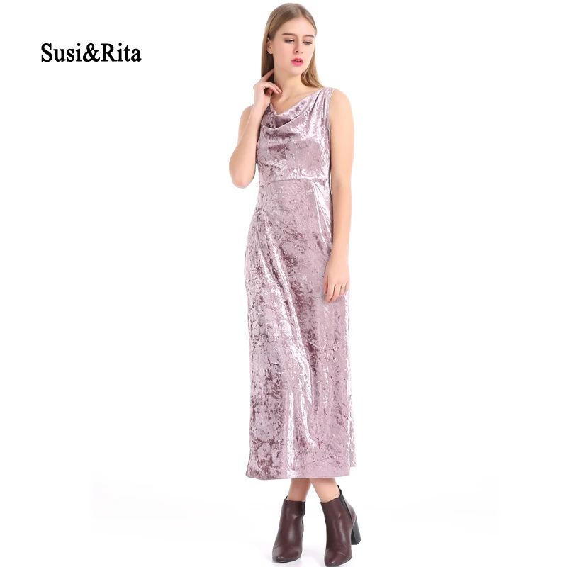 

Susi&Rita 2018 Velvet Dress Women Long Sexy Sleeveless Elegant Bodycon Dress Side Slit Ladies Party Dresses Ukraine Vestidos