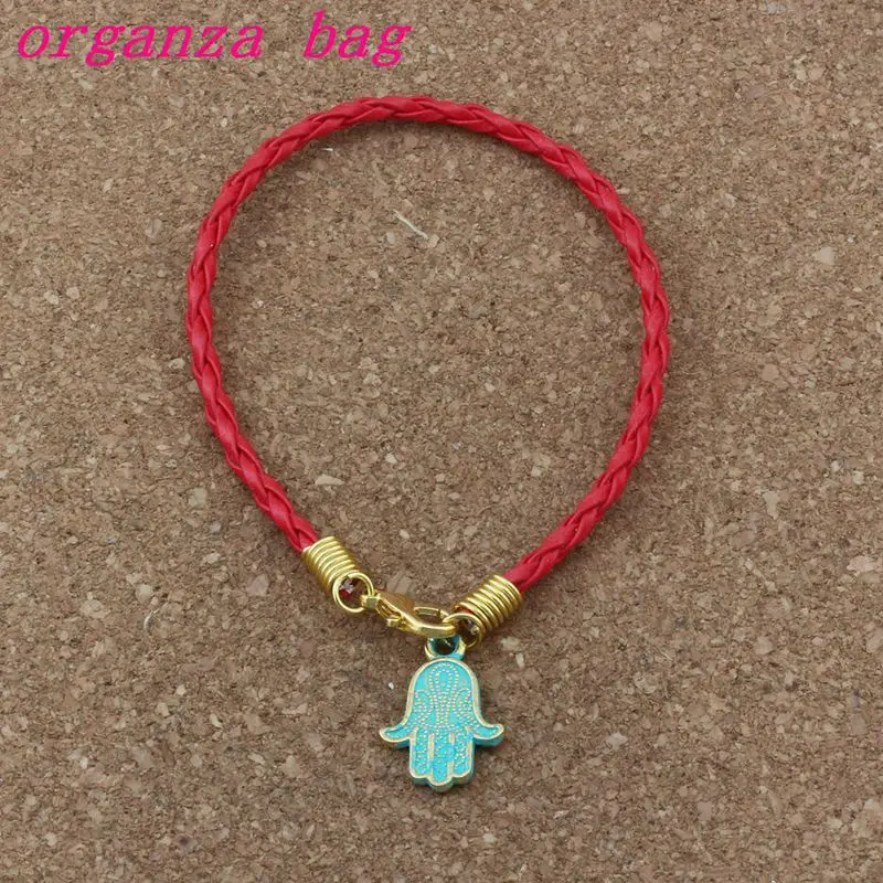 

50pcs/lots leather bracelet Verdigris Plated Hamsa Hand alloy Charms Pendants Bracelet 2color B-374