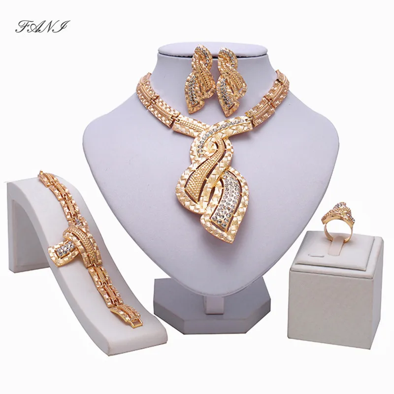 

Fani Fashion African beads Jewelry Sets Women customer nigerian Wedding Dubai Gold Color jewelry set Crystal Bridal Accessories